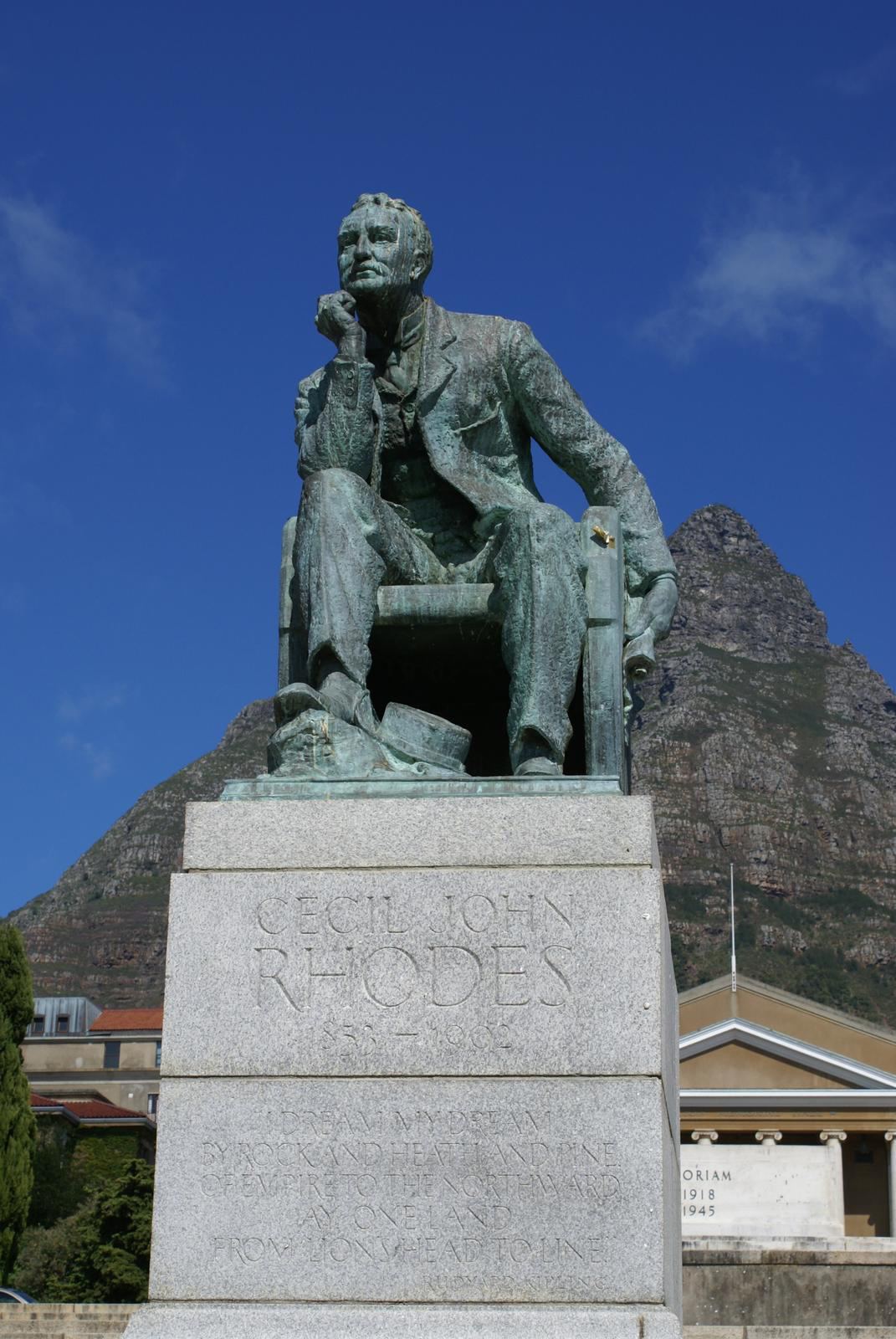 This statue of Cecil Rhodes was removed from the campus of the University of Cape Town in March 2015, after protests by the #RhodesMustFall movement. Danie van der Merwe/Via Wikimedia Commons 